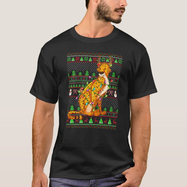 Ugly Xmas Sweater Style Lighting Cheetah Christmas T-Shirt (Vorderseite)