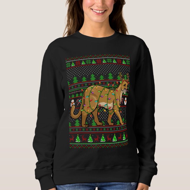 Ugly Xmas Sweater Style Lighting Cougar Christmas Sweatshirt (Vorderseite)