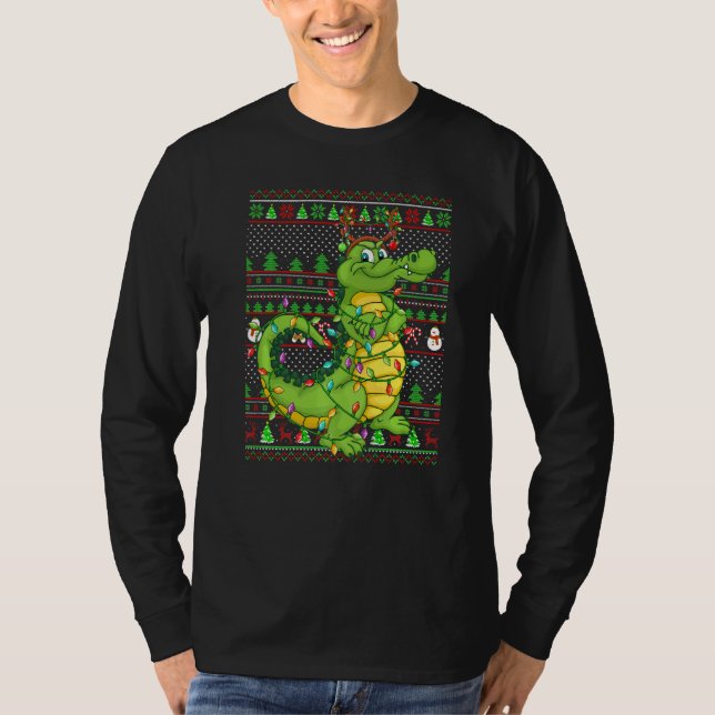 Ugly Xmas Sweater Style Lighting Crocodile Christm T-Shirt (Vorderseite)