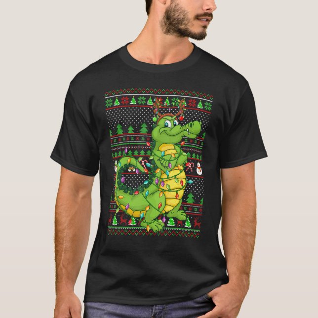 Ugly Xmas Sweater Style Lighting Crocodile Christm T-Shirt (Vorderseite)