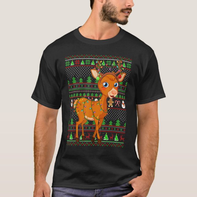 Ugly Xmas Sweater Style Lighting Deer Christmas T-Shirt (Vorderseite)