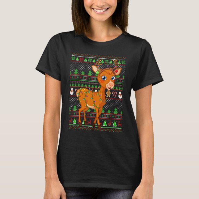 Ugly Xmas Sweater Style Lighting Deer Christmas T-Shirt (Vorderseite)