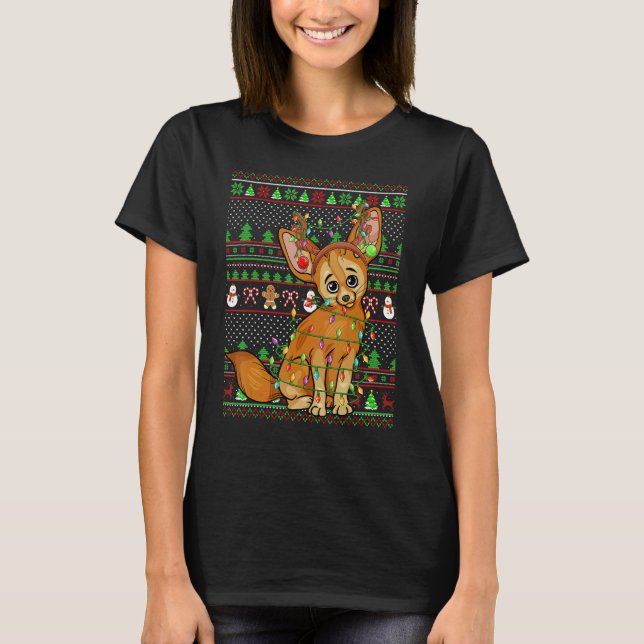 Ugly Xmas Sweater Style Lighting Fennec Fox Christ T-Shirt (Vorderseite)