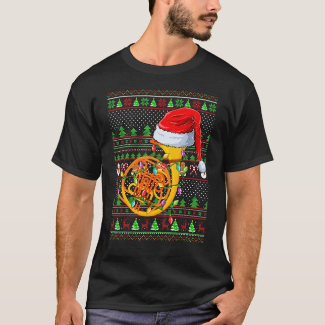 Ugly Xmas Sweater Style Lighting French Horn Chris T-Shirt (Vorderseite)