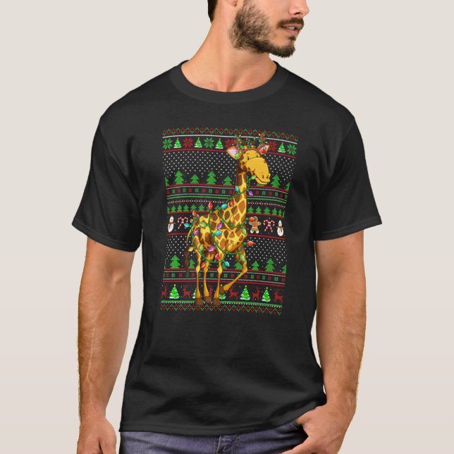 Ugly Xmas Sweater Style Lighting Giraffe Christmas T-Shirt (Vorderseite)