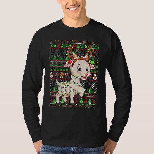 Ugly Xmas Sweater Style Lighting Goat Christmas T-Shirt (Vorderseite)