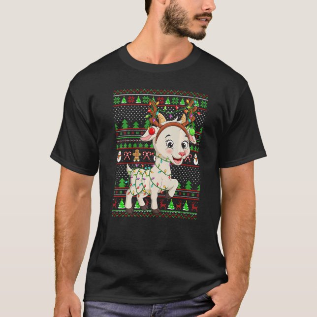 Ugly Xmas Sweater Style Lighting Goat Christmas T-Shirt (Vorderseite)
