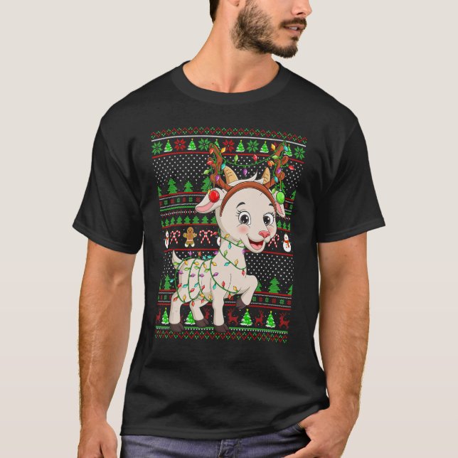 Ugly Xmas Sweater Style Lighting Goat Christmas T-Shirt (Vorderseite)