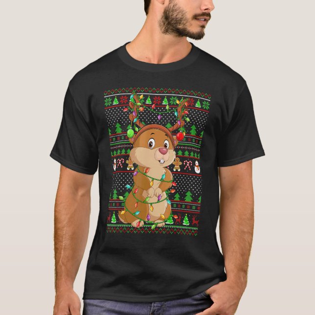Ugly Xmas Sweater Style Lighting Gopher Christmas T-Shirt (Vorderseite)