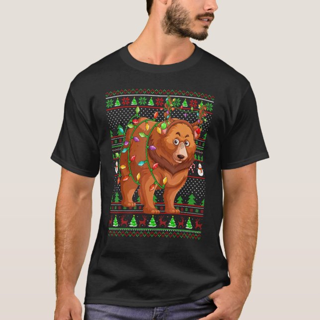 Ugly Xmas Sweater Style Lighting Grizzly Bear Chri T-Shirt (Vorderseite)