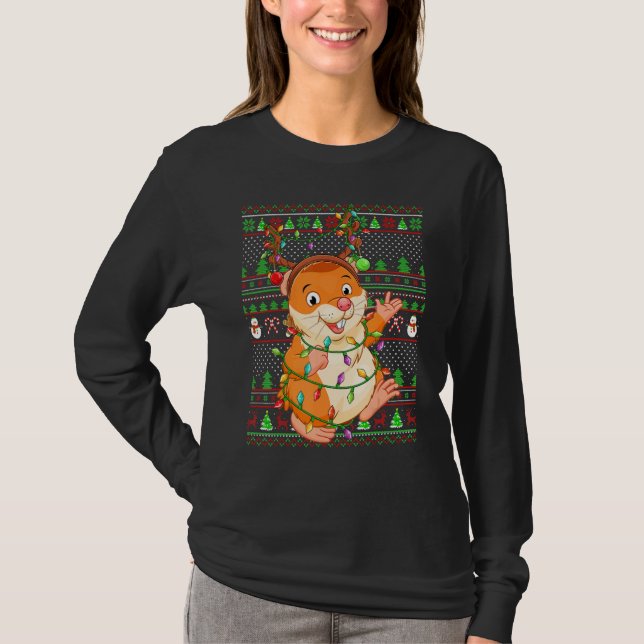 Ugly Xmas Sweater Style Lighting Hamster Christmas T-Shirt (Vorderseite)