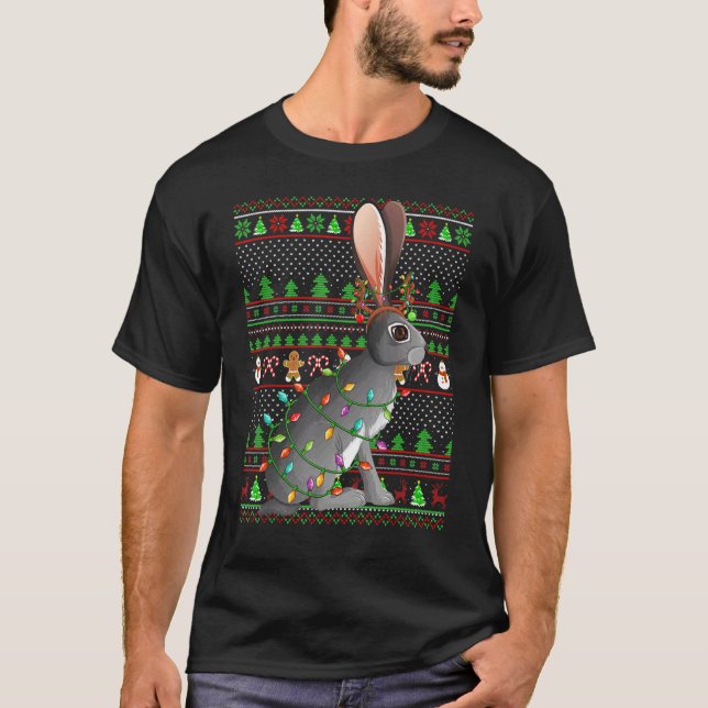 Ugly Xmas Sweater Style Lighting Hare Christmas T-Shirt (Vorderseite)