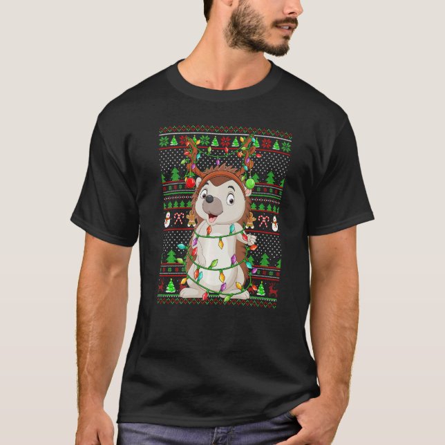 Ugly Xmas Sweater Style Lighting Hedgehog Christma T-Shirt (Vorderseite)