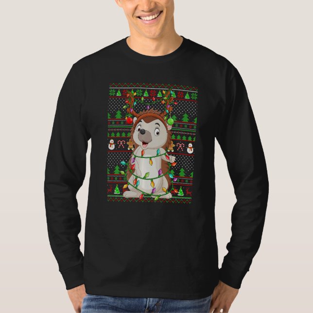 Ugly Xmas Sweater Style Lighting Hedgehog Christma T-Shirt (Vorderseite)