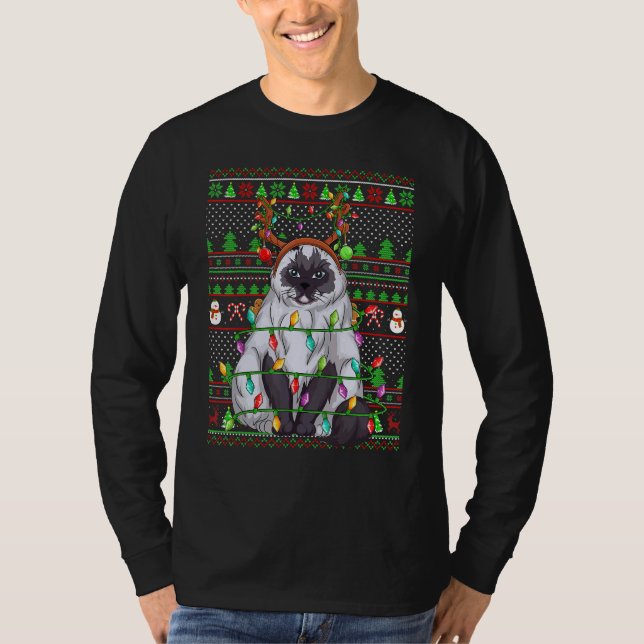 Ugly Xmas Sweater Style Lighting Himalayan Cat Chr T-Shirt (Vorderseite)