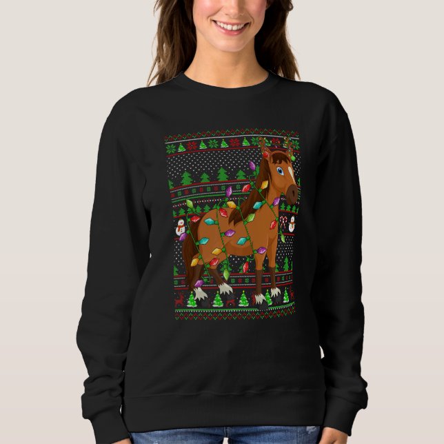 Ugly Xmas Sweater Style Lighting Horse Christmas Sweatshirt (Vorderseite)