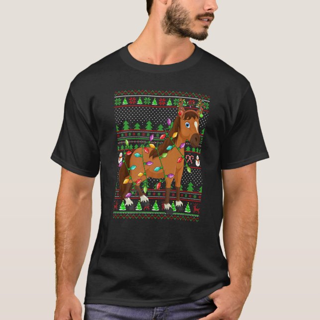 Ugly Xmas Sweater Style Lighting Horse Christmas T-Shirt (Vorderseite)