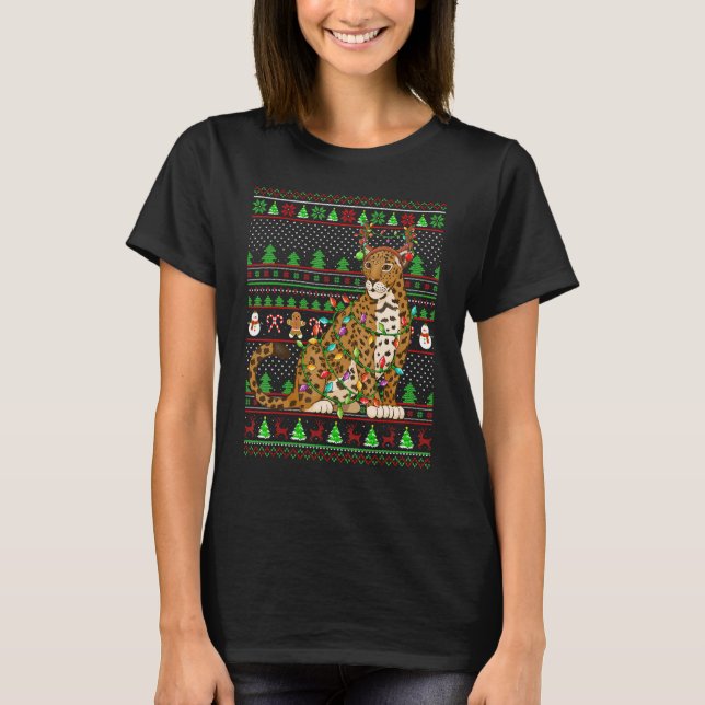 Ugly Xmas Sweater Style Lighting Jaguar Christmas T-Shirt (Vorderseite)