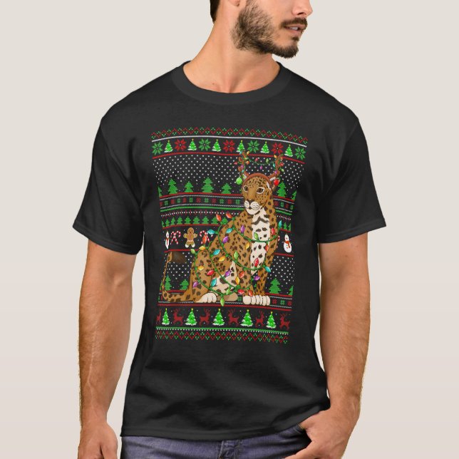 Ugly Xmas Sweater Style Lighting Jaguar Christmas T-Shirt (Vorderseite)