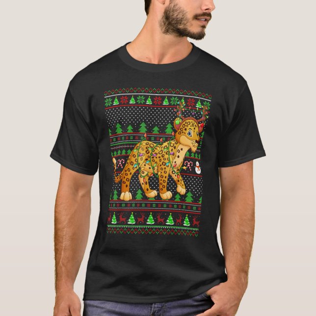 Ugly Xmas Sweater Style Lighting Leopard Christmas T-Shirt (Vorderseite)