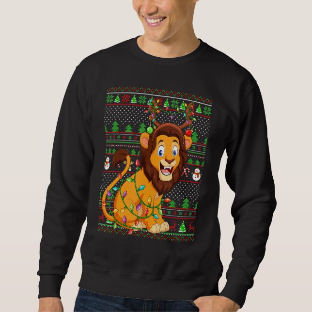 Ugly Xmas Sweater Style Lighting Lion Christmas Sweatshirt (Vorderseite)