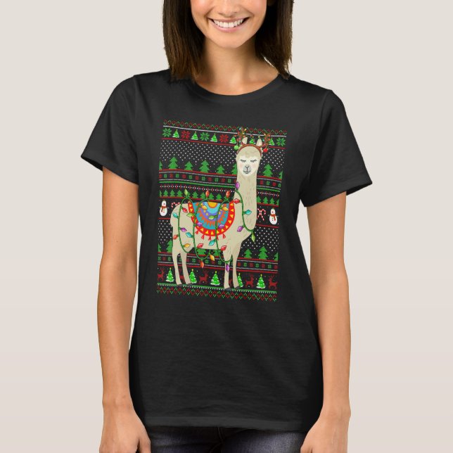 Ugly Xmas Sweater Style Lighting Llama Christmas T-Shirt (Vorderseite)