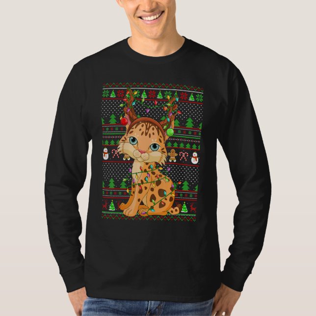 Ugly Xmas Sweater Style Lighting Lynx Christmas T-Shirt (Vorderseite)