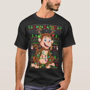 Ugly Xmas Sweater Style Lighting Monkey Weihnachte T-Shirt