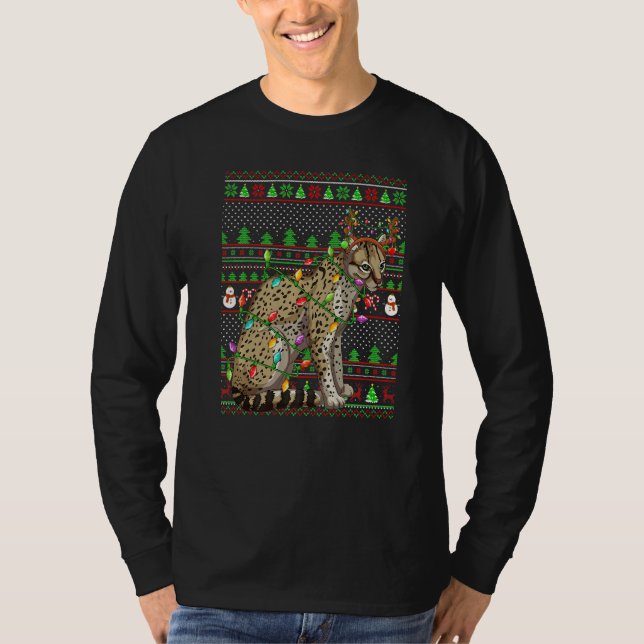 Ugly Xmas Sweater Style Lighting Ocelot Christmas  T-Shirt (Vorderseite)
