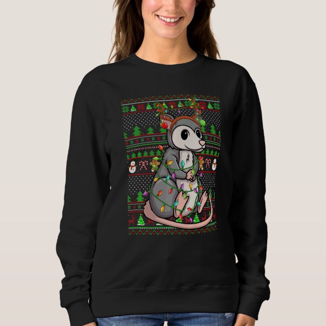 Ugly Xmas Sweater Style Lighting Opossum Christmas Sweatshirt (Vorderseite)