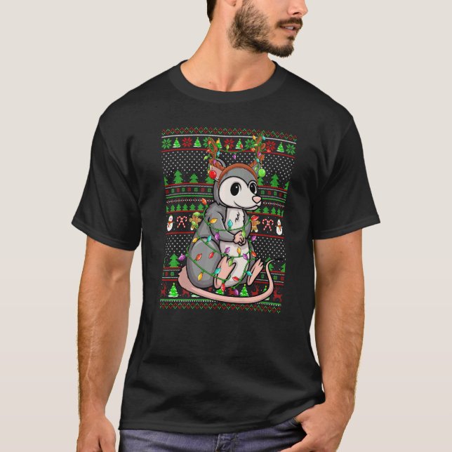Ugly Xmas Sweater Style Lighting Opossum Christmas T-Shirt (Vorderseite)