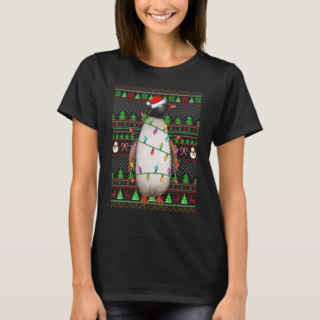 Ugly Xmas Sweater Style Lighting Penguin Bird Chri T-Shirt (Vorderseite)