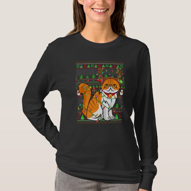 Ugly Xmas Sweater Style Lighting Persian Cat Chris T-Shirt (Vorderseite)