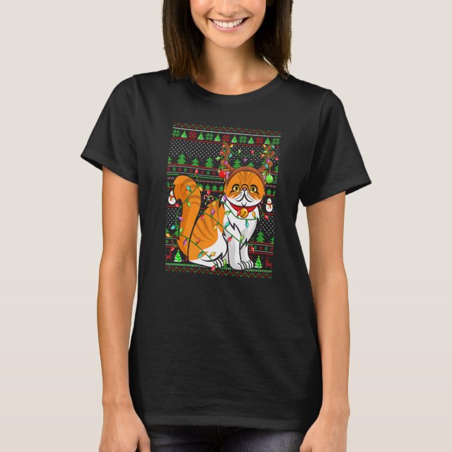 Ugly Xmas Sweater Style Lighting Persian Cat Chris T-Shirt (Vorderseite)