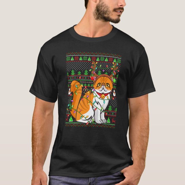 Ugly Xmas Sweater Style Lighting Persian Cat Chris T-Shirt (Vorderseite)