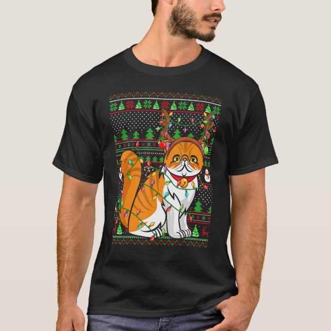 Ugly Xmas Sweater Style Lighting Persian Cat Chris T-Shirt (Vorderseite)