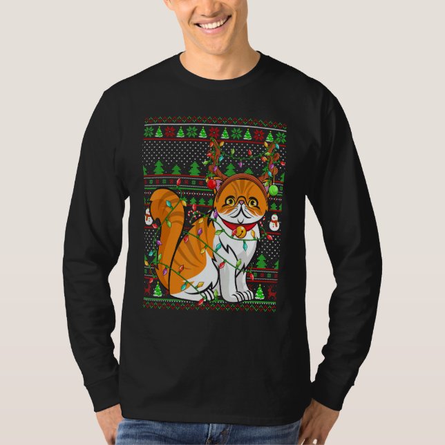Ugly Xmas Sweater Style Lighting Persian Cat Chris T-Shirt (Vorderseite)