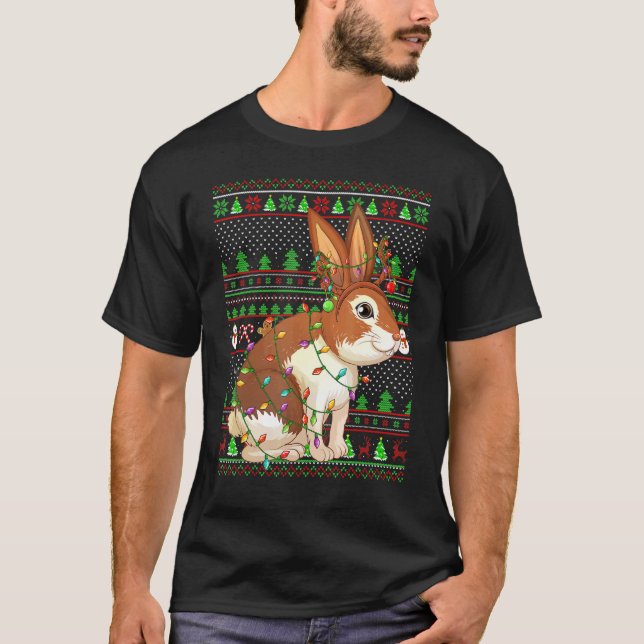 Ugly Xmas Sweater Style Lighting Rabbit Christmas T-Shirt (Vorderseite)