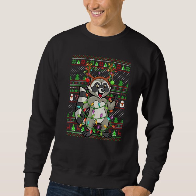 Ugly Xmas Sweater Style Lighting Raccoon Christmas Sweatshirt (Vorderseite)