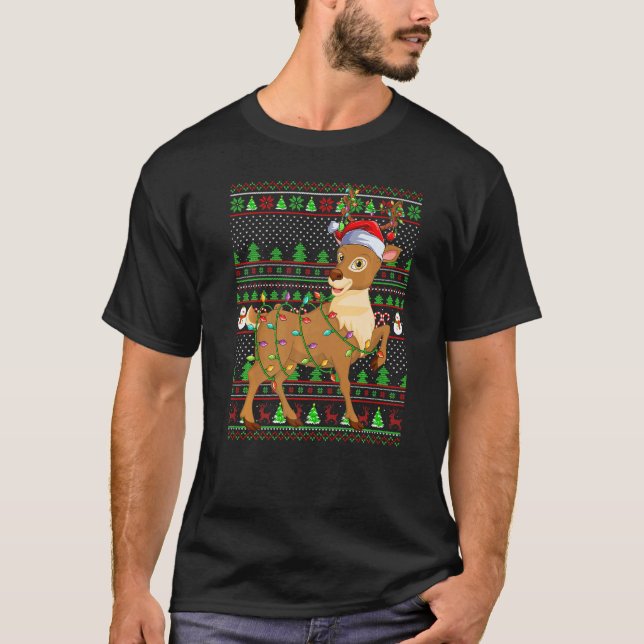 Ugly Xmas Sweater Style Lighting Reindeer Christma T-Shirt (Vorderseite)