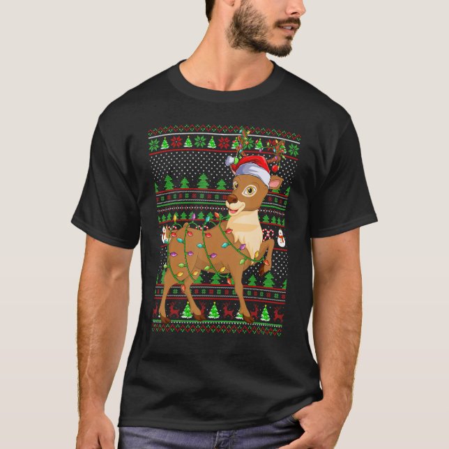 Ugly Xmas Sweater Style Lighting Reindeer Christma T-Shirt (Vorderseite)
