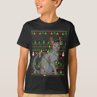 Ugly Xmas Sweater Style Lighting Russian Blue Cat T-Shirt