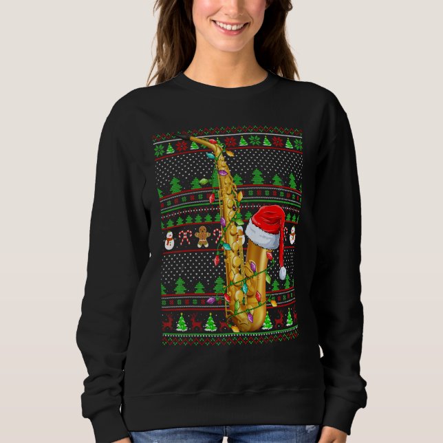 Ugly Xmas Sweater Style Lighting Saxophone Christm Sweatshirt (Vorderseite)