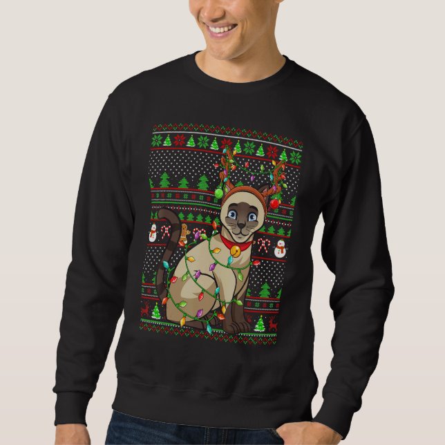 Ugly Xmas Sweater Style Lighting Siamese Cat Chris Sweatshirt (Vorderseite)