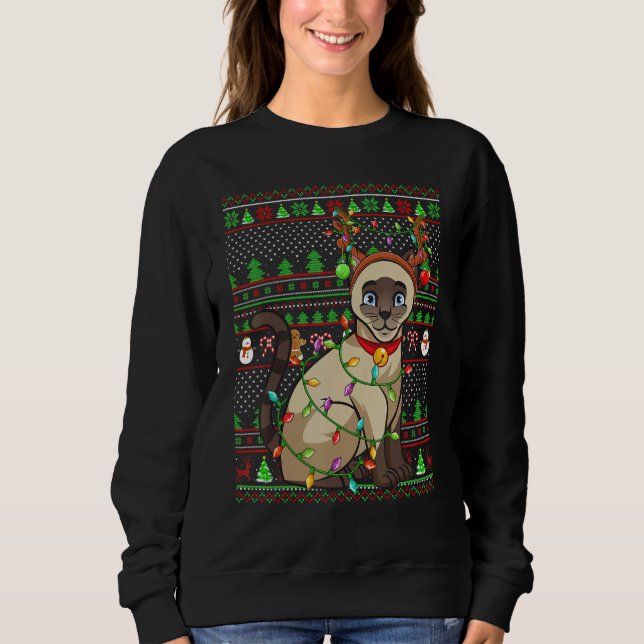 Ugly Xmas Sweater Style Lighting Siamese Cat Chris Sweatshirt (Vorderseite)