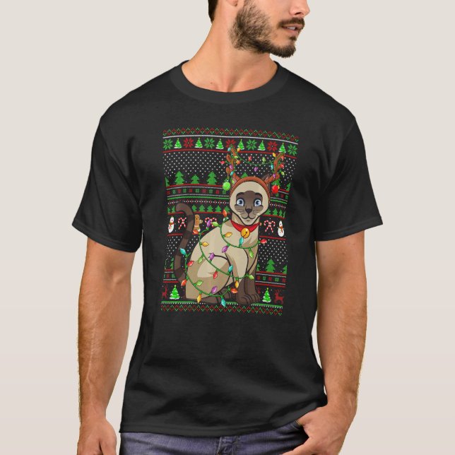 Ugly Xmas Sweater Style Lighting Siamese Cat Chris T-Shirt (Vorderseite)