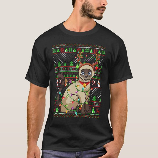 Ugly Xmas Sweater Style Lighting Siamese Cat Chris T-Shirt (Vorderseite)