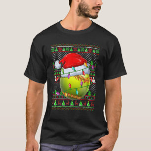 Ugly Xmas Sweater Style Lighting Softball Christma T-Shirt