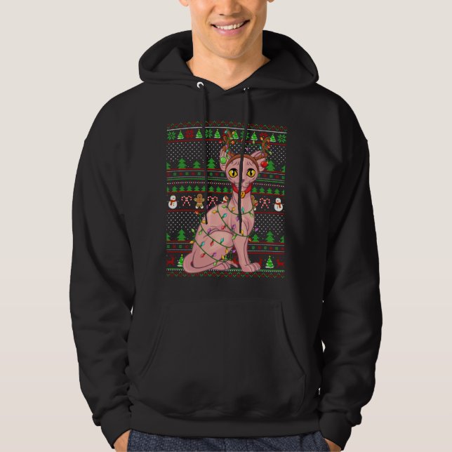 Ugly Xmas Sweater Style Lighting Sphynx Kat Christ Hoodie (Vorderseite)