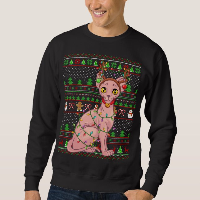 Ugly Xmas Sweater Style Lighting Sphynx Kat Christ Sweatshirt (Vorderseite)